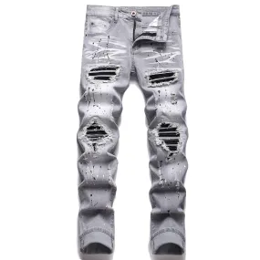 AITITIA Men's Ripped Regular Fit Stretch Jeans (32, 6620 Grey)
