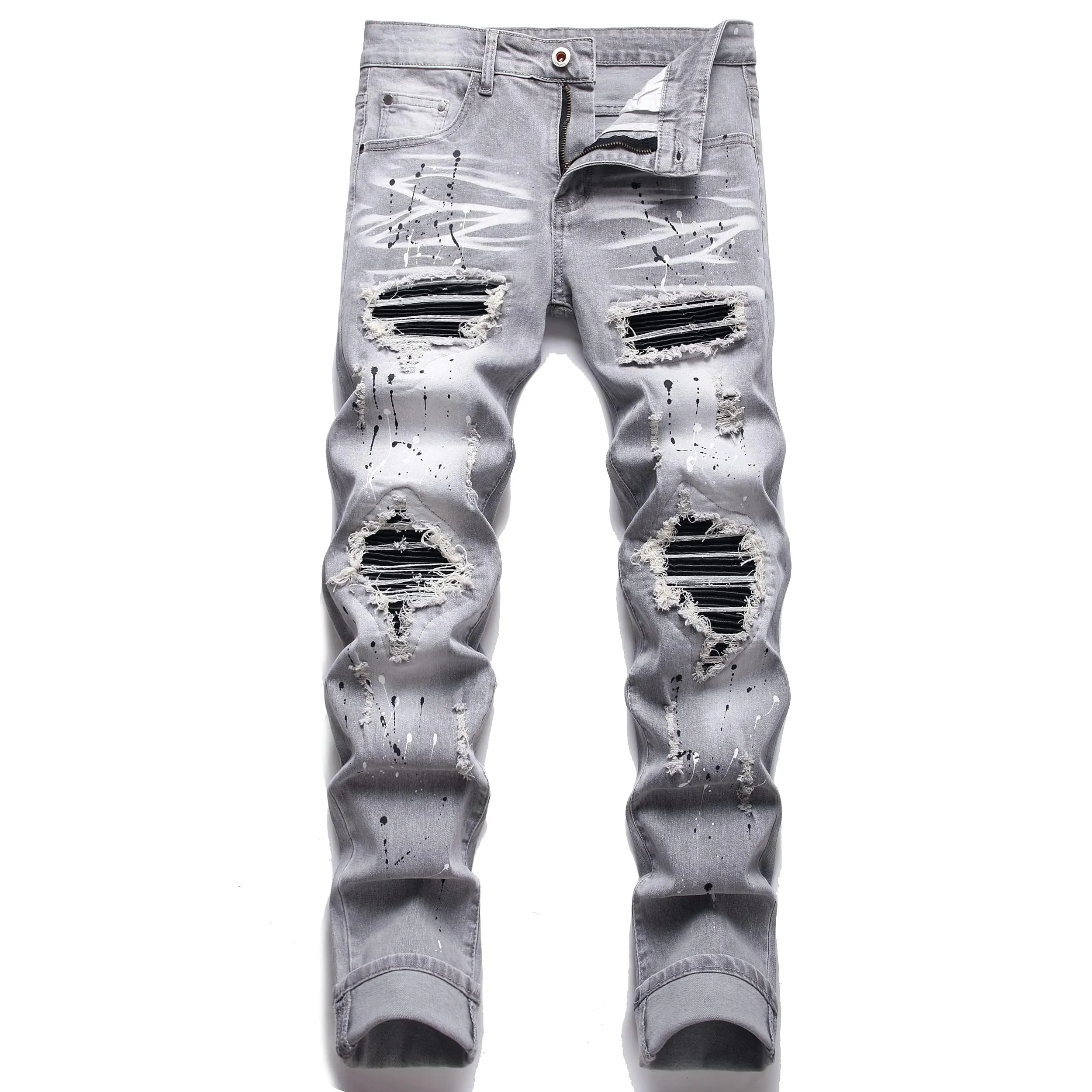 AITITIA Men's Ripped Regular Fit Stretch Jeans (32, 6620 Grey)