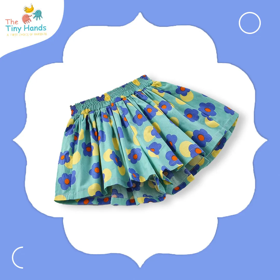 Blue Floral Flared Shorts