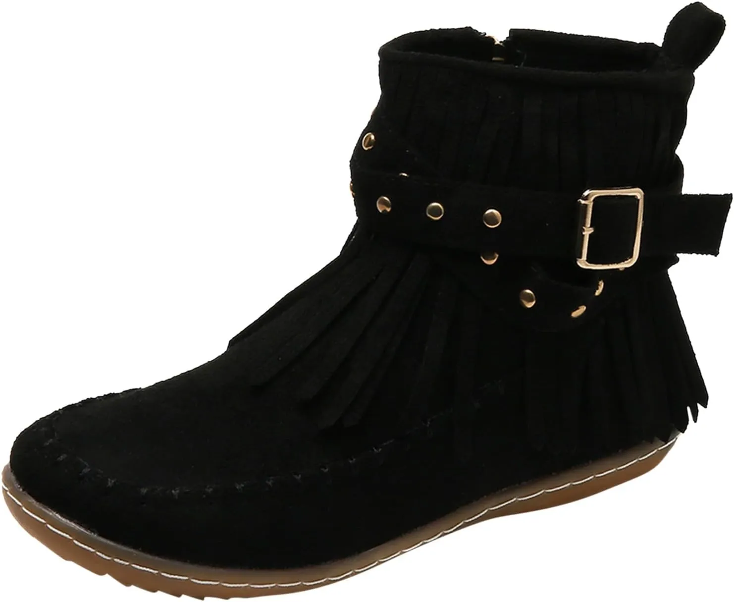 Boots for Women Vintage Solid Tassel Buckle Boots Side Zipper Soft Comfortable Casual Hiking Boots Women