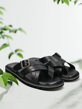 bugatti Black Cross Strap Sandals