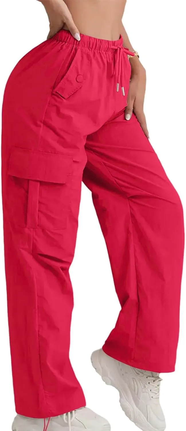 Cargo Pants for Women Quick Drying High Waisted Hiking Pants Lightweight Relaxed fit Comfy Parachute Pant with Pockets