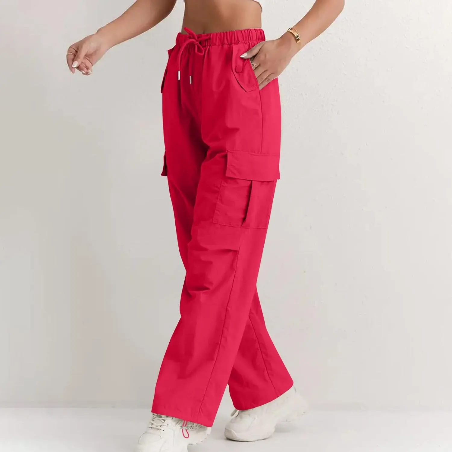 Cargo Pants for Women Quick Drying High Waisted Hiking Pants Lightweight Relaxed fit Comfy Parachute Pant with Pockets