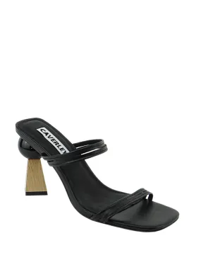 Caverley Trish Leather Strappy Sculpted Heeled Sandal - Black