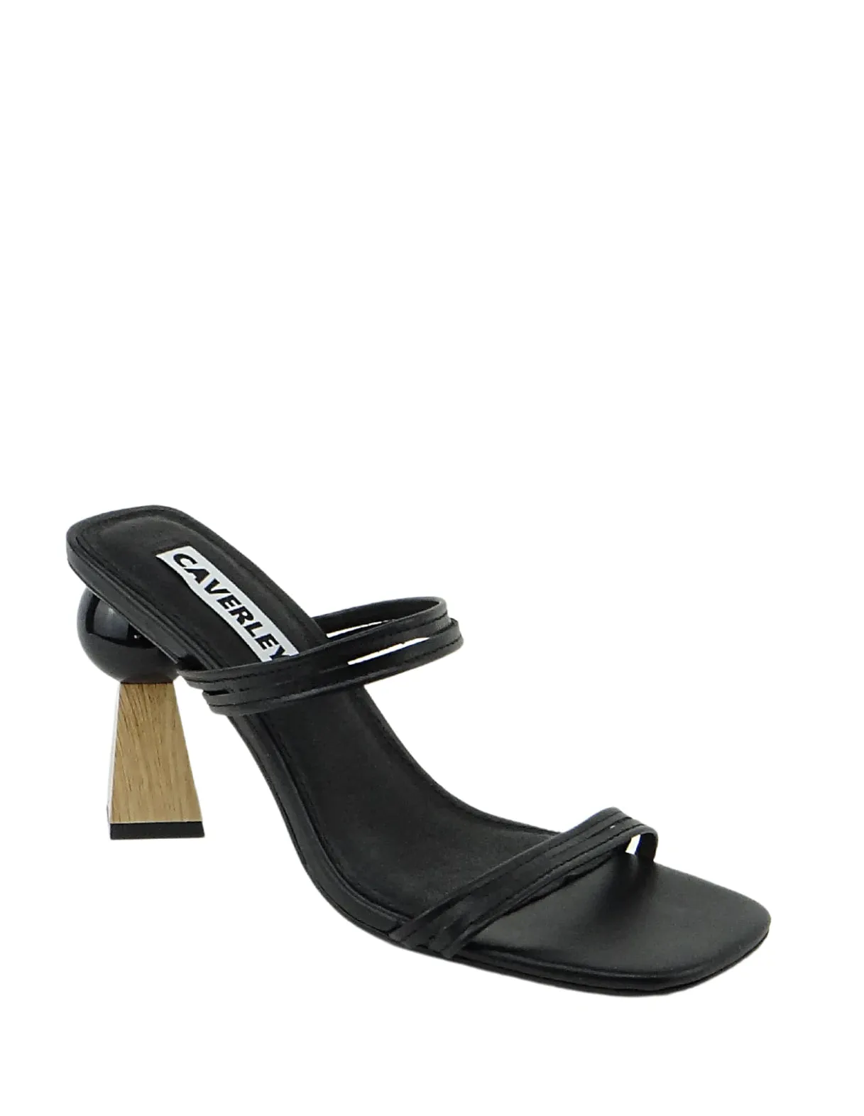 Caverley Trish Leather Strappy Sculpted Heeled Sandal - Black