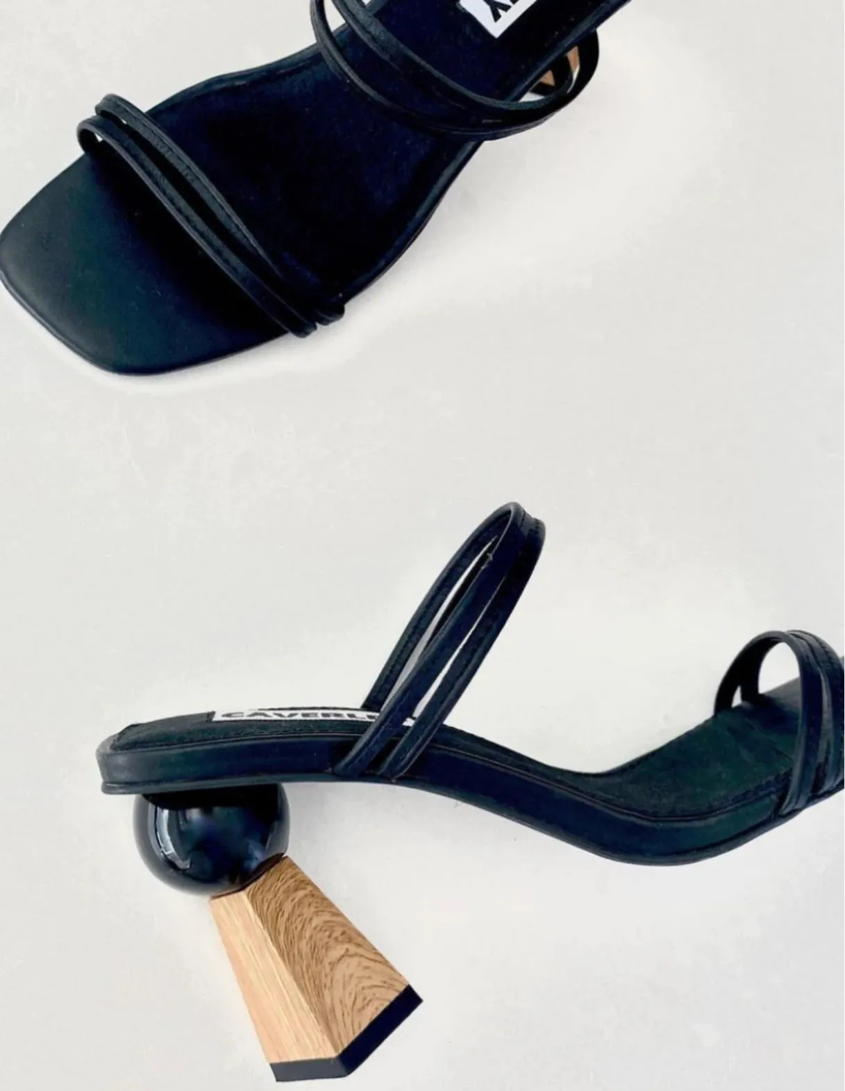 Caverley Trish Leather Strappy Sculpted Heeled Sandal - Black