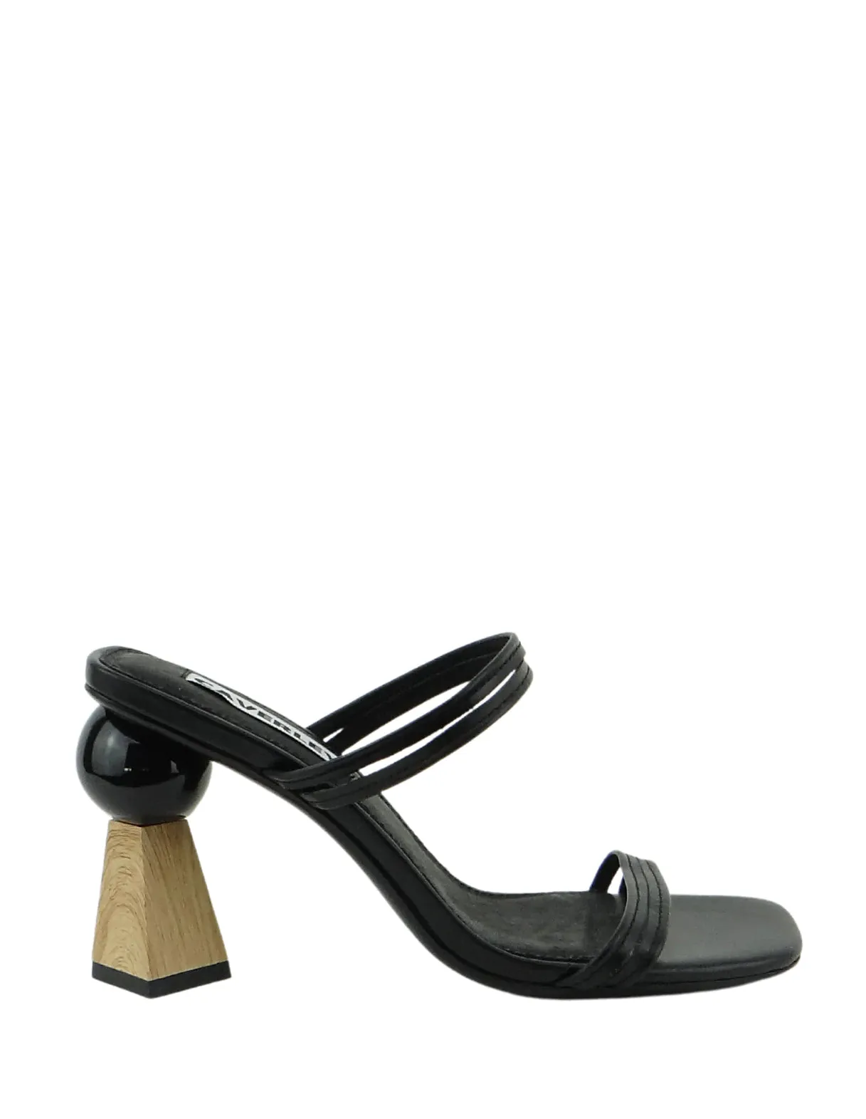 Caverley Trish Leather Strappy Sculpted Heeled Sandal - Black
