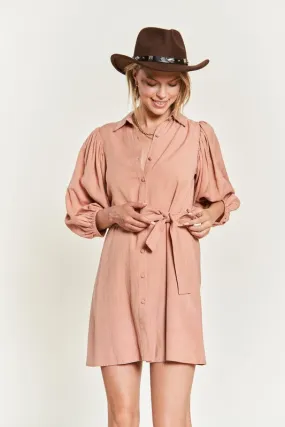 Chic Half Sleeve Balloon Sleeve Button-Down Belted Dress