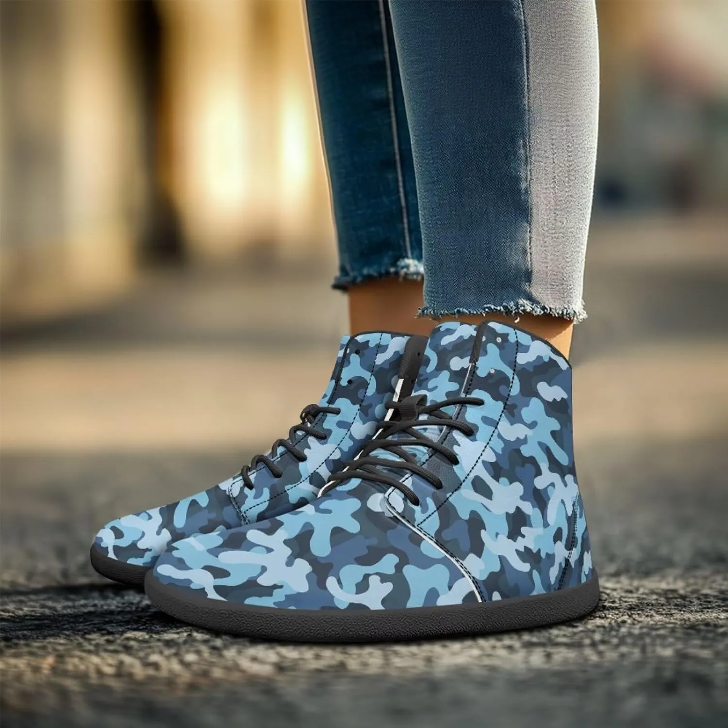 Classic Camo Unisex High top Sneakers Womens Classic High Tops Leather Shoes Wide Toe Barefoot Sneakers for Men