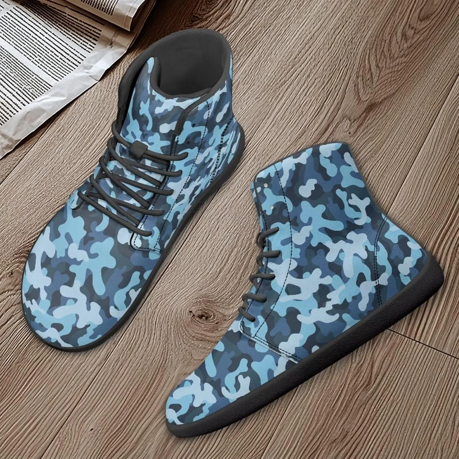Classic Camo Unisex High top Sneakers Womens Classic High Tops Leather Shoes Wide Toe Barefoot Sneakers for Men