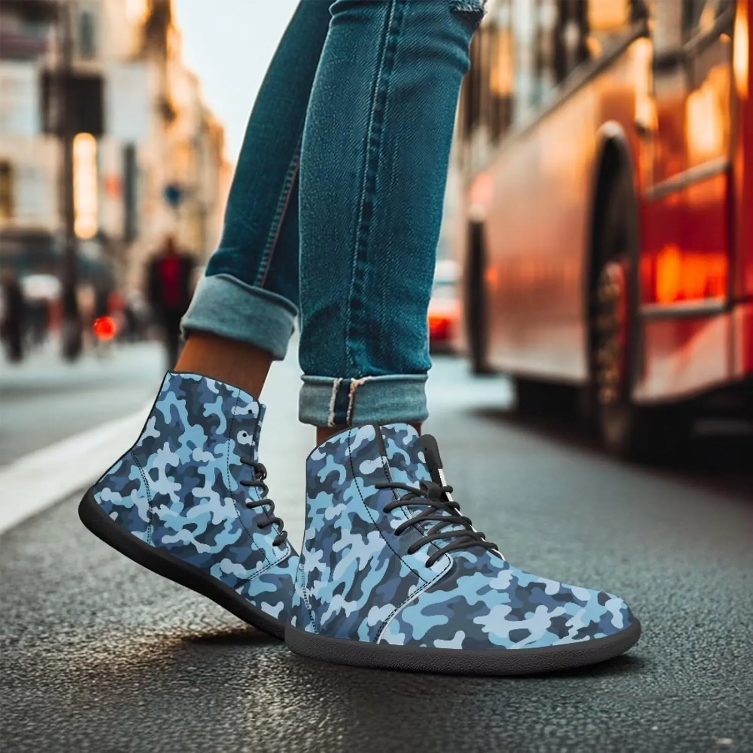 Classic Camo Unisex High top Sneakers Womens Classic High Tops Leather Shoes Wide Toe Barefoot Sneakers for Men
