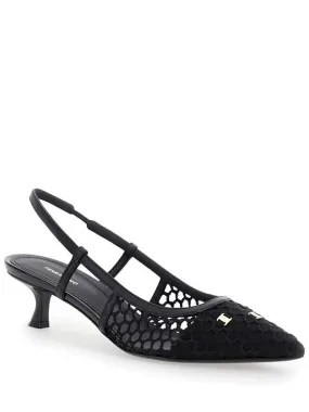 'Clizia' Black Slingback Pumps With Logo Detail In Mesh And Leather Woman