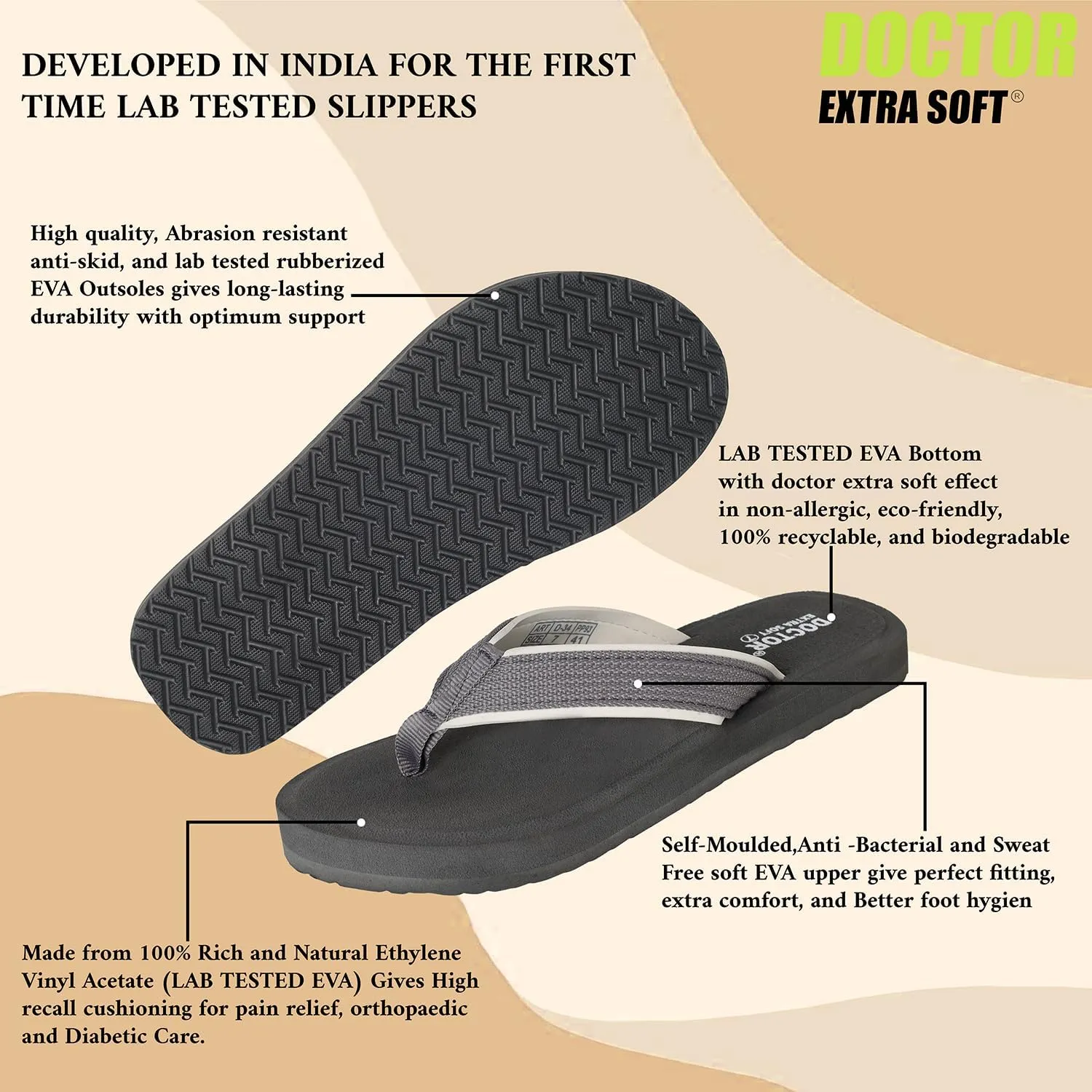 Doctor Slippers for Men's Orthopedic Diabetic Non-Slip Lightweight Durable Cushion Comfortable Flat Mcr Casual Stylish Dr Chappals and House Flip flops For Gent's and Boy’s D-34