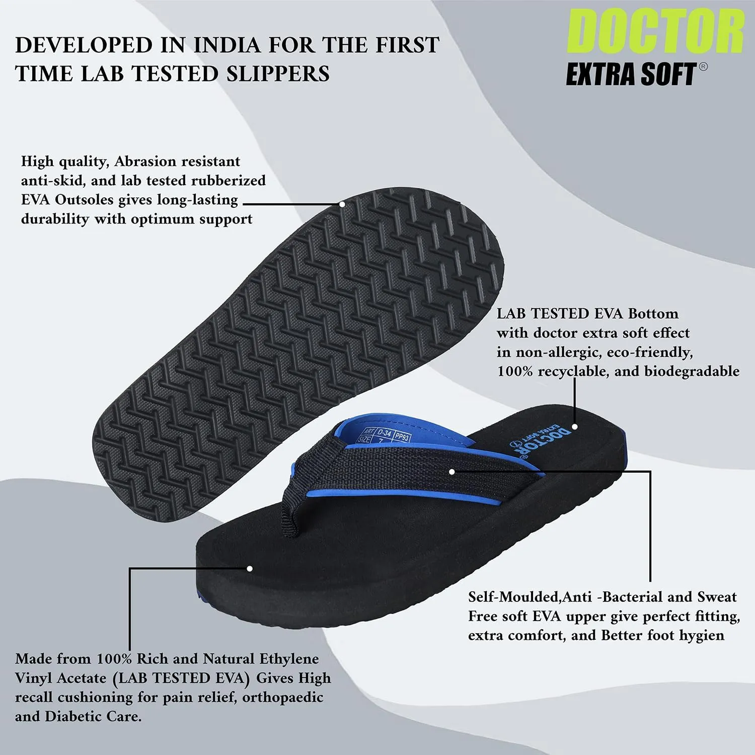 Doctor Slippers for Men's Orthopedic Diabetic Non-Slip Lightweight Durable Cushion Comfortable Flat Mcr Casual Stylish Dr Chappals and House Flip flops For Gent's and Boy’s D-34