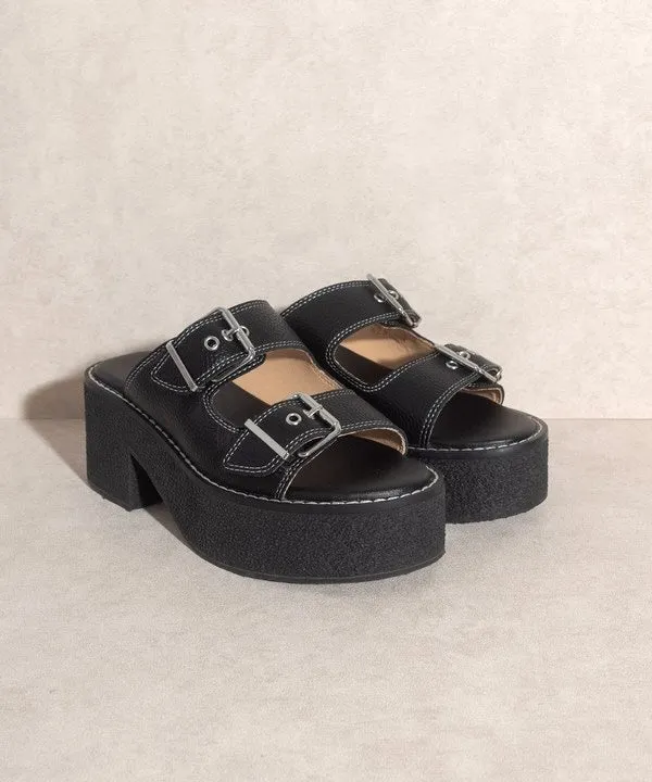 Double Strap Sandals With Buckles