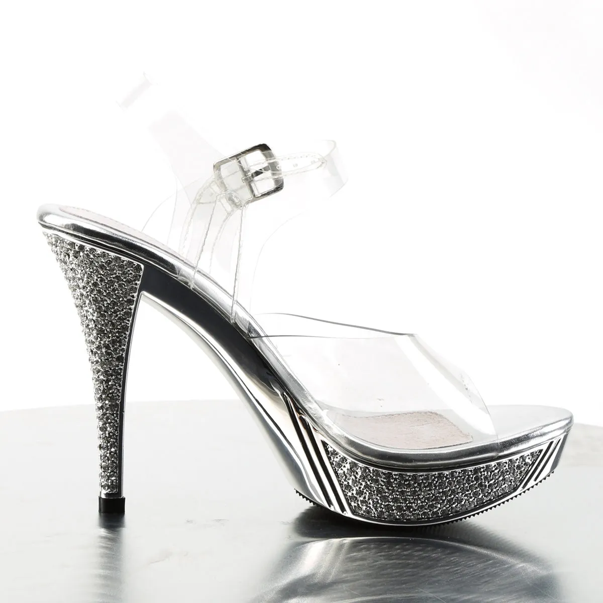 ELEGANT-408 Fabulicious 4 1/2" Elegant Clear/Silver Chrome Sexy Shoes (High Heels)