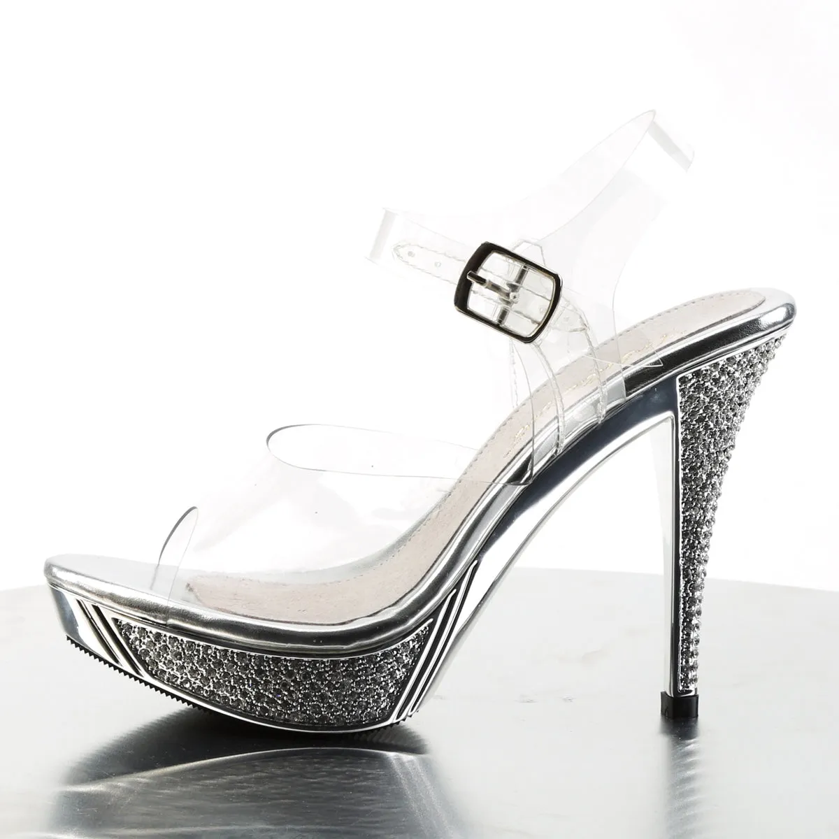 ELEGANT-408 Fabulicious 4 1/2" Elegant Clear/Silver Chrome Sexy Shoes (High Heels)
