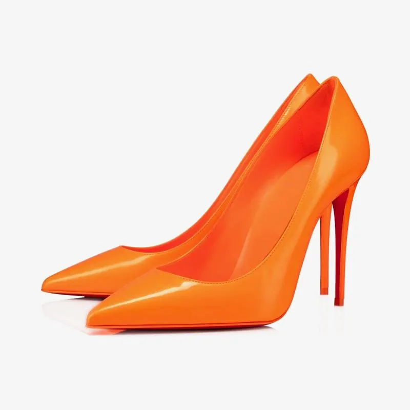 Elegant Fluo Orange Patent Leather Pumps
