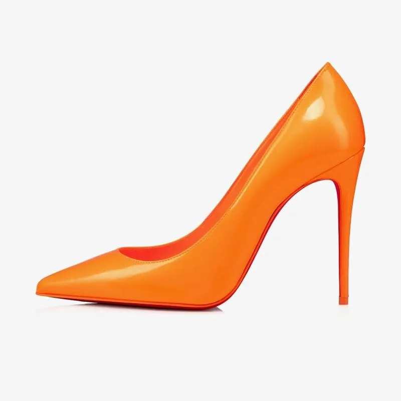 Elegant Fluo Orange Patent Leather Pumps