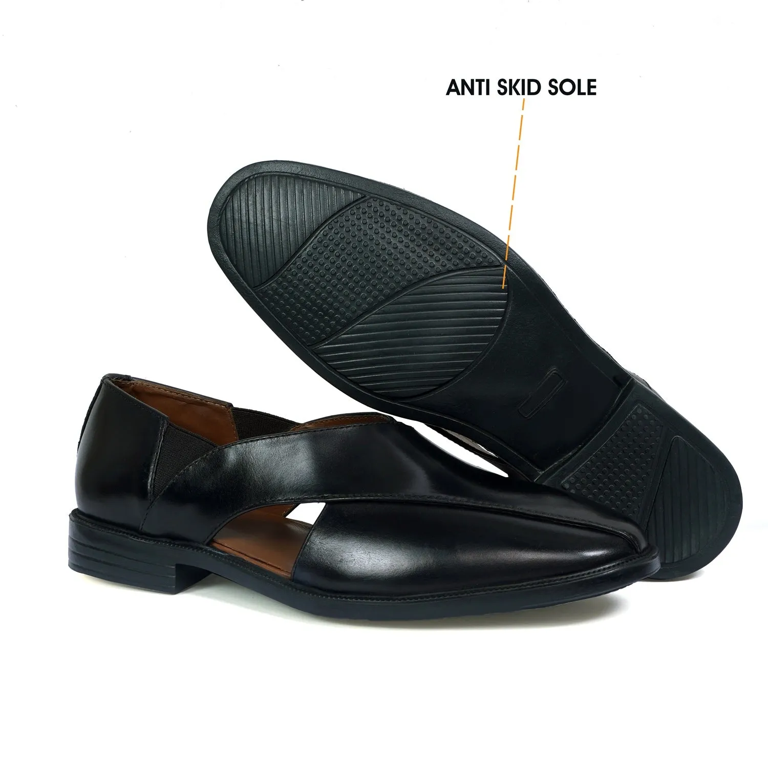 Extra Light Weight Peshawari Sandals in Genuine Black Leather