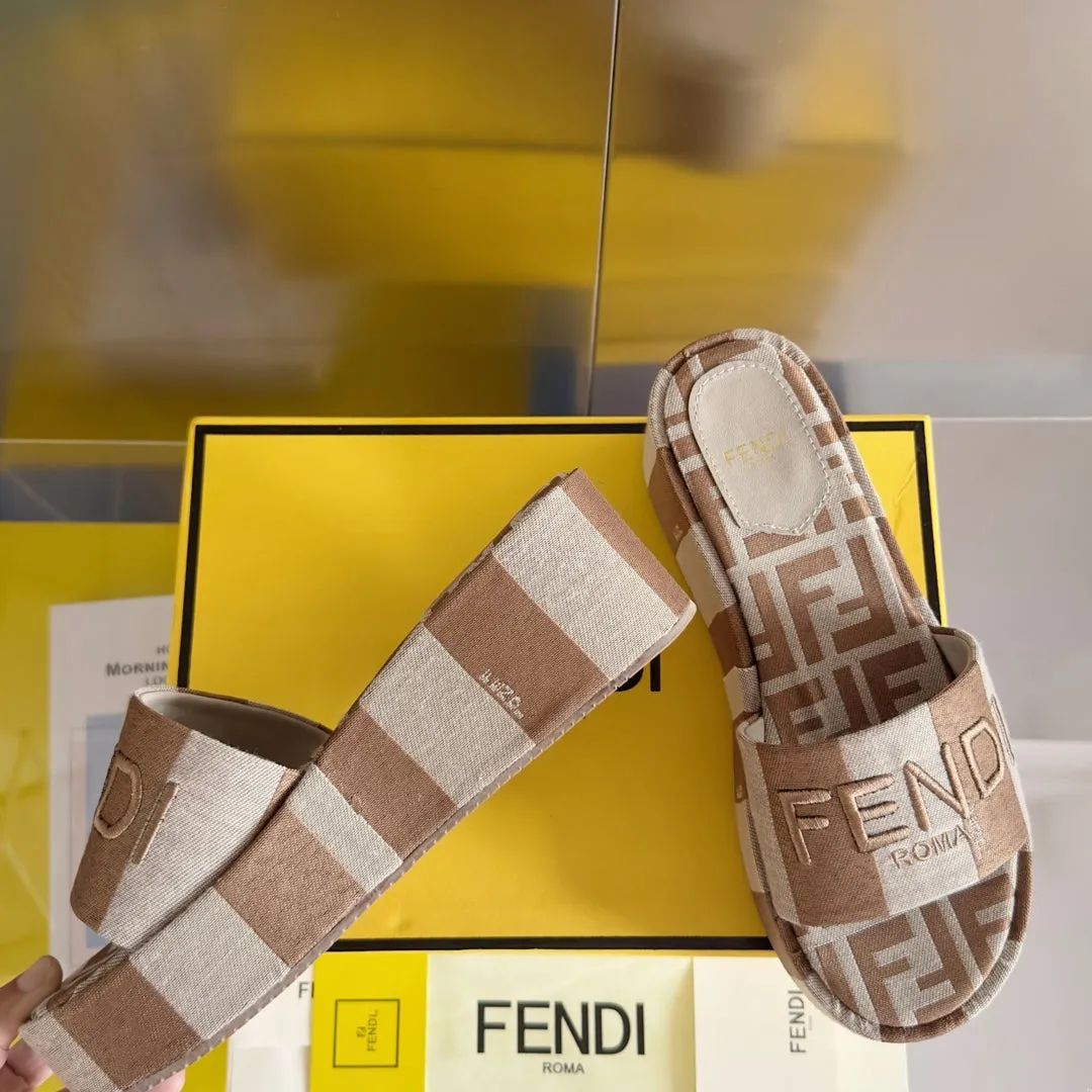 FF Sunshine 65 Light Brown Grey Canvas Flatform Slide