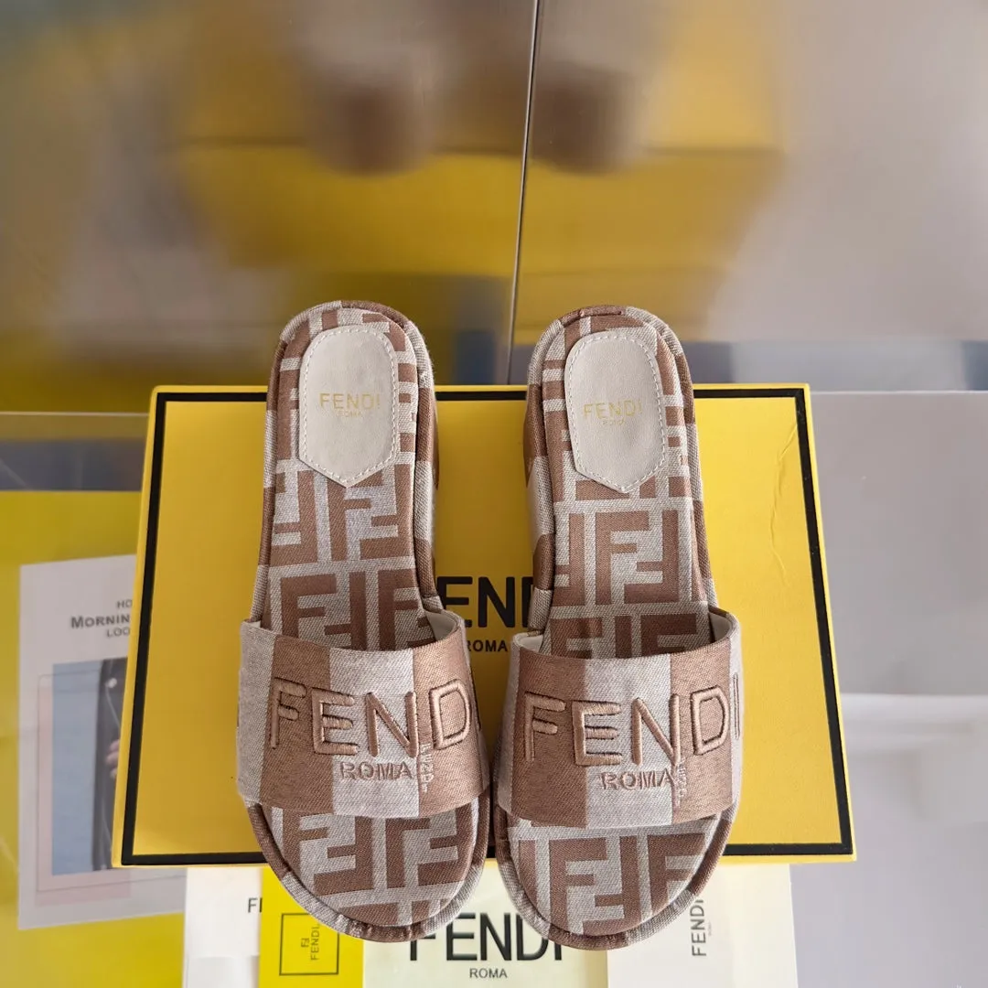 FF Sunshine 65 Light Brown Grey Canvas Flatform Slide