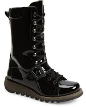 Fly London Women's Selu Patent Boots- Atlantis Black