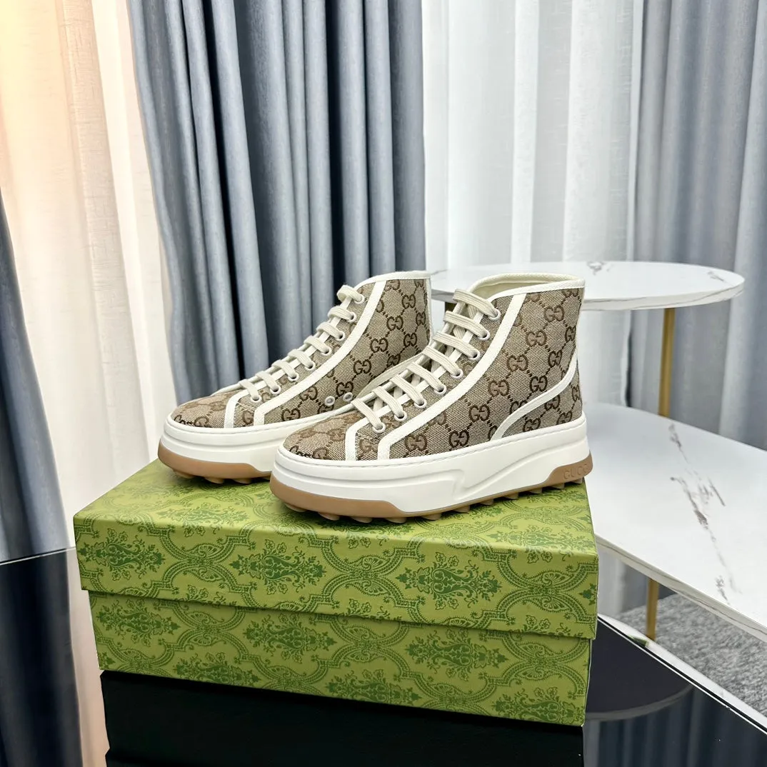 GG HIGH TOP SNEAKER FLATFORM LIGHT BROWN CANVAS