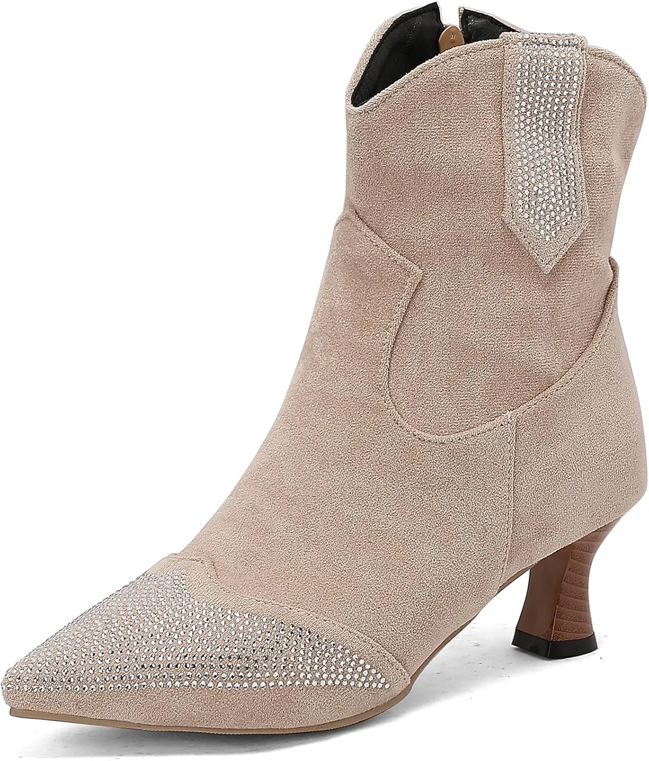 Gicoiz Women Pointed Toe Elegant Kitten Heels Ankle Boots
