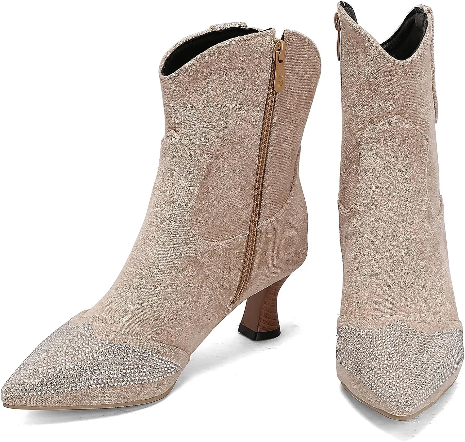 Gicoiz Women Pointed Toe Elegant Kitten Heels Ankle Boots