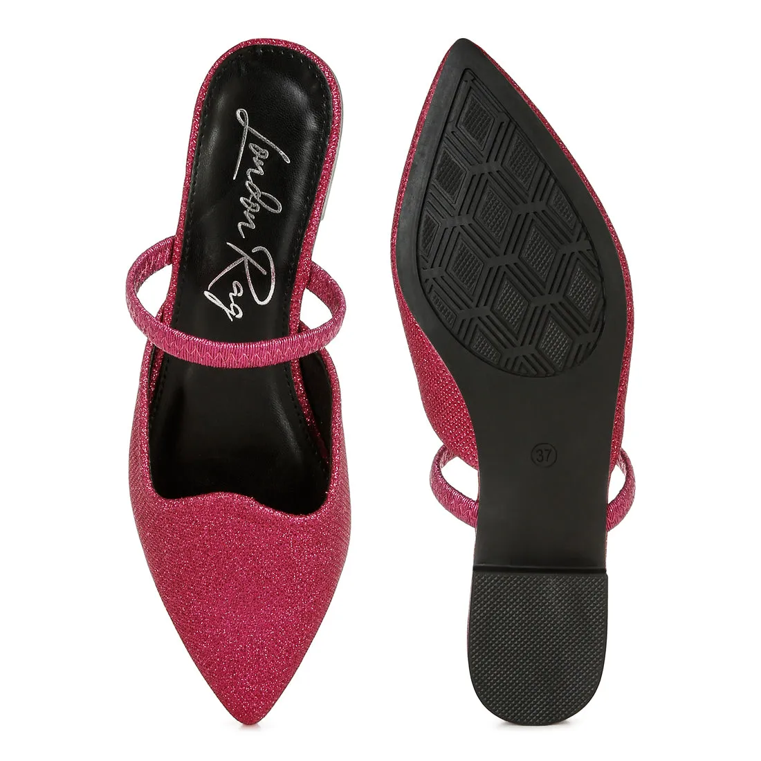 Glitter Faux Leather Flat Mules