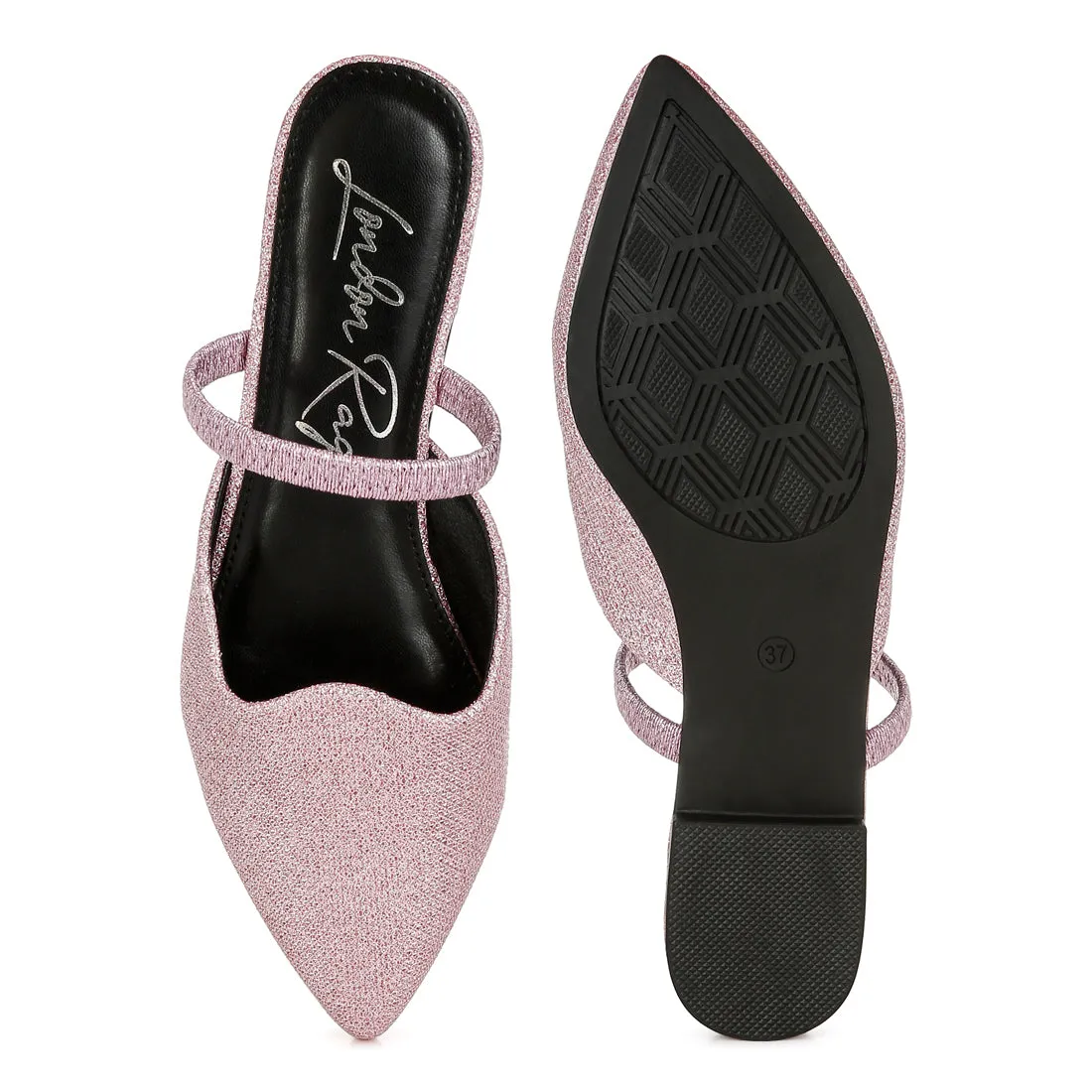 Glitter Faux Leather Flat Mules