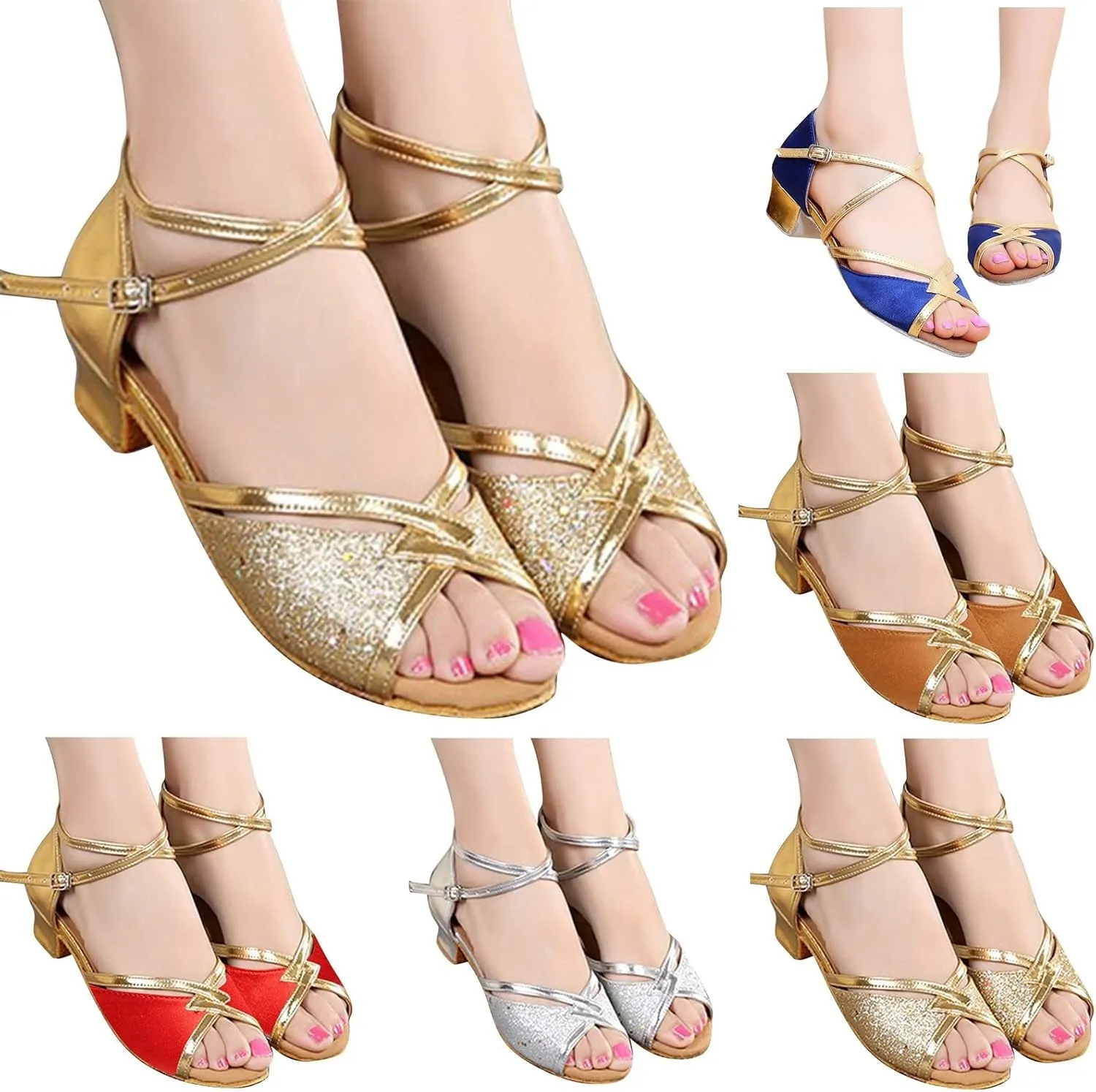 Gold Strap High Heel Sequins Sandals for Girls Kids Princess Dance Party Formal Shoes Open Toe Ankle Fancy Sandals Trendy