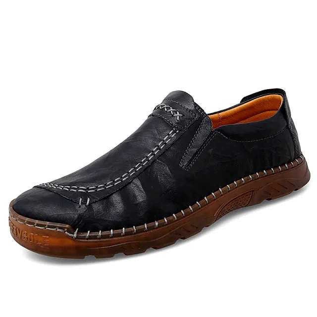 Handmade Leather Hand-Stitched Casual Soft Breathable Flats Men Shoes Big Size