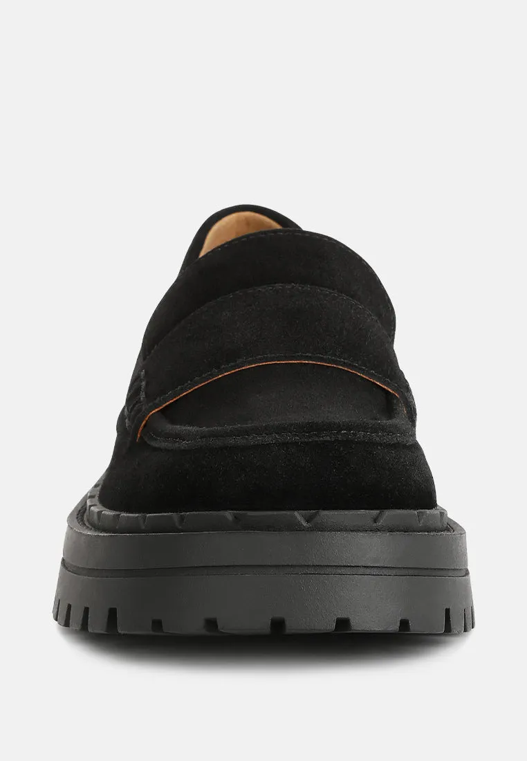 Honora Suede Chunky Loafers In Black