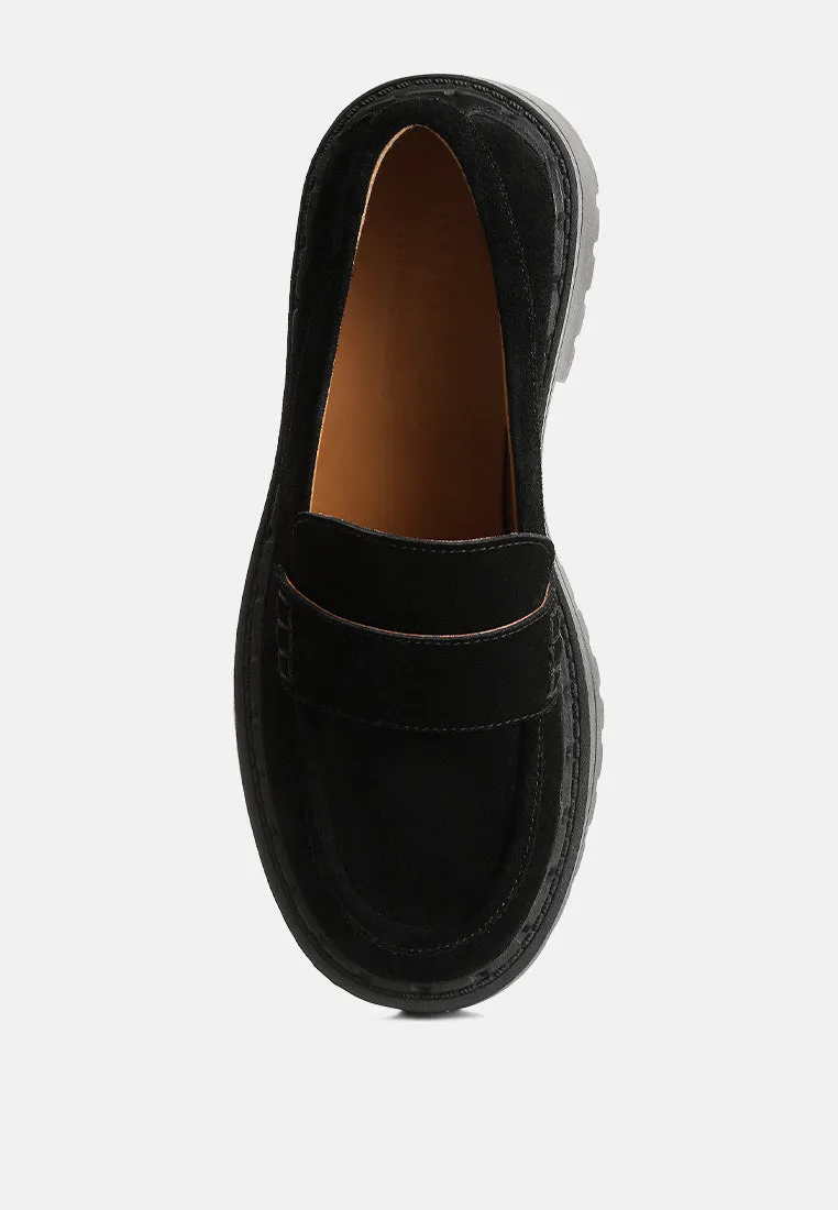 Honora Suede Chunky Loafers In Black