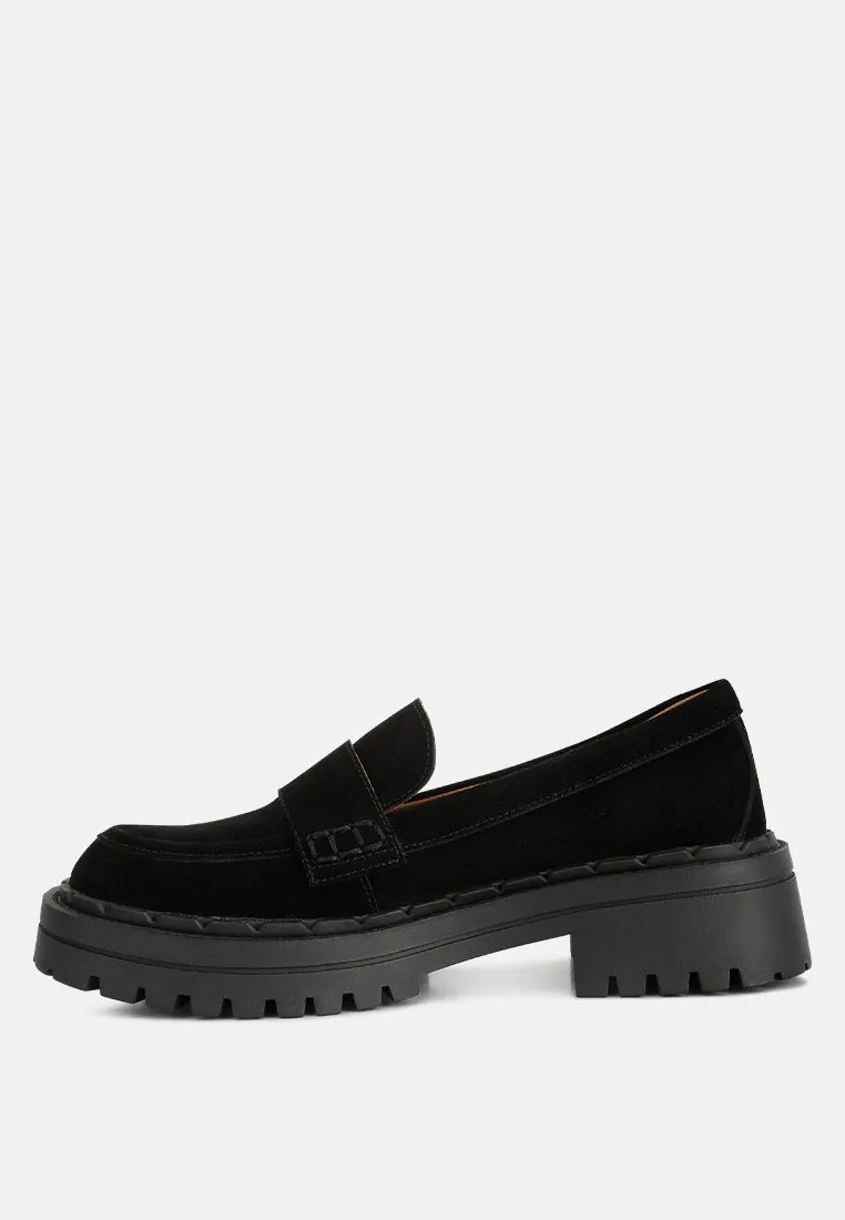 Honora Suede Chunky Loafers In Black