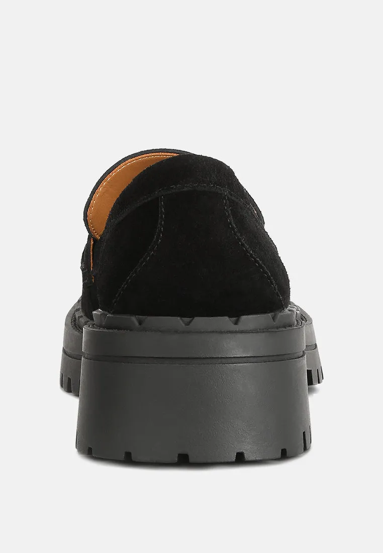 Honora Suede Chunky Loafers In Black