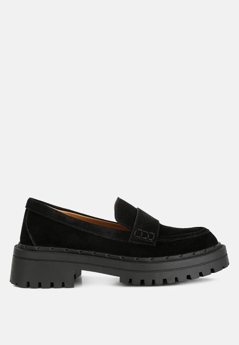 Honora Suede Chunky Loafers In Black