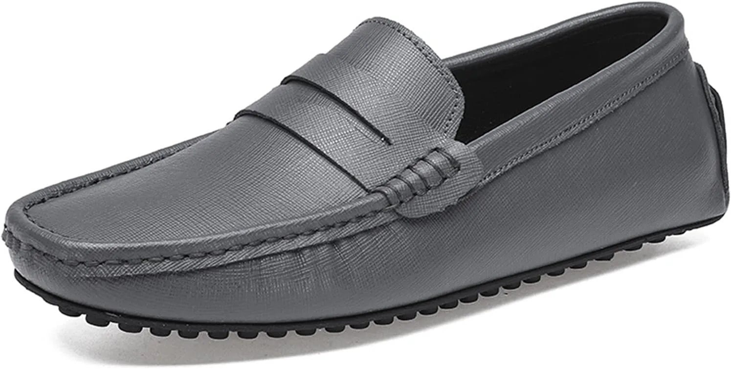 HOOENG Smoking Loafer for Men Genuine Leather Stitching Details Penny Loafer Flexible Resistant Soft Driving Slip on (Color : Grey, Size : 7)