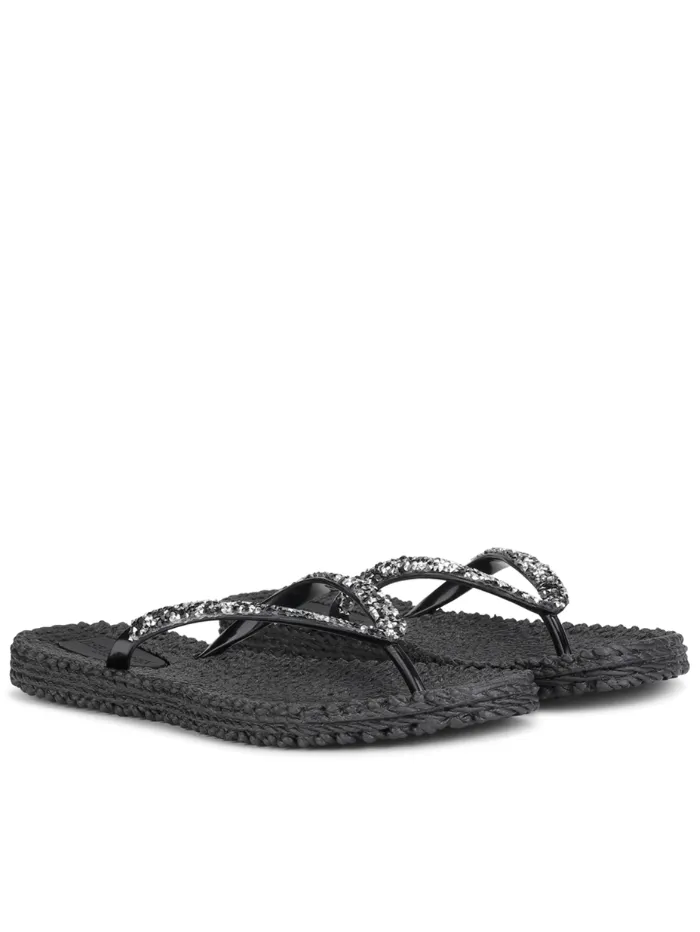 Ilse Jacobsen Women's Flip Flops With Rhinestones In Black CHEERFUL03G Col 001