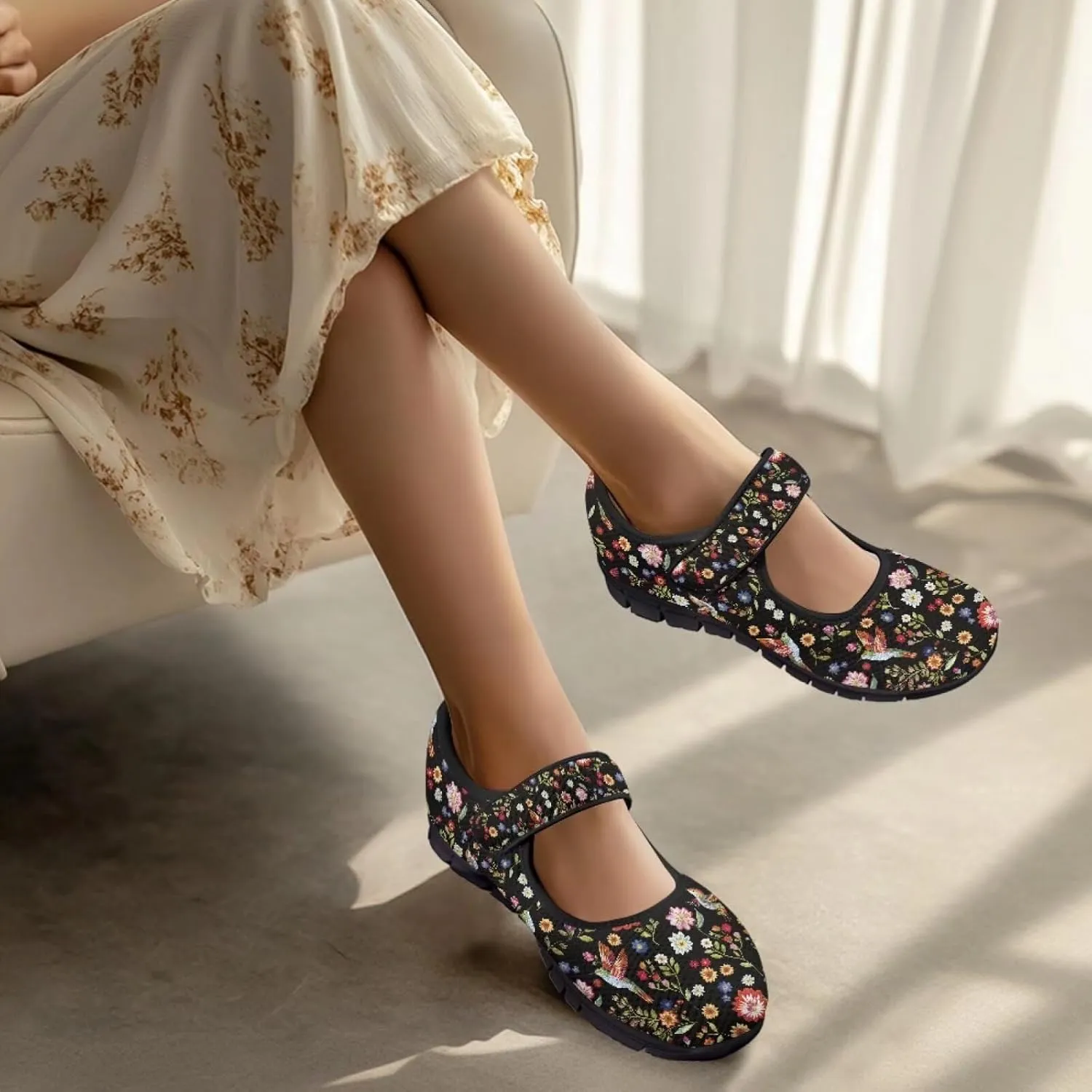 Jeiento Cute Hummingbirds Flats for Women Round Toe Ballet Flats Shoes Dressy Flats for Women