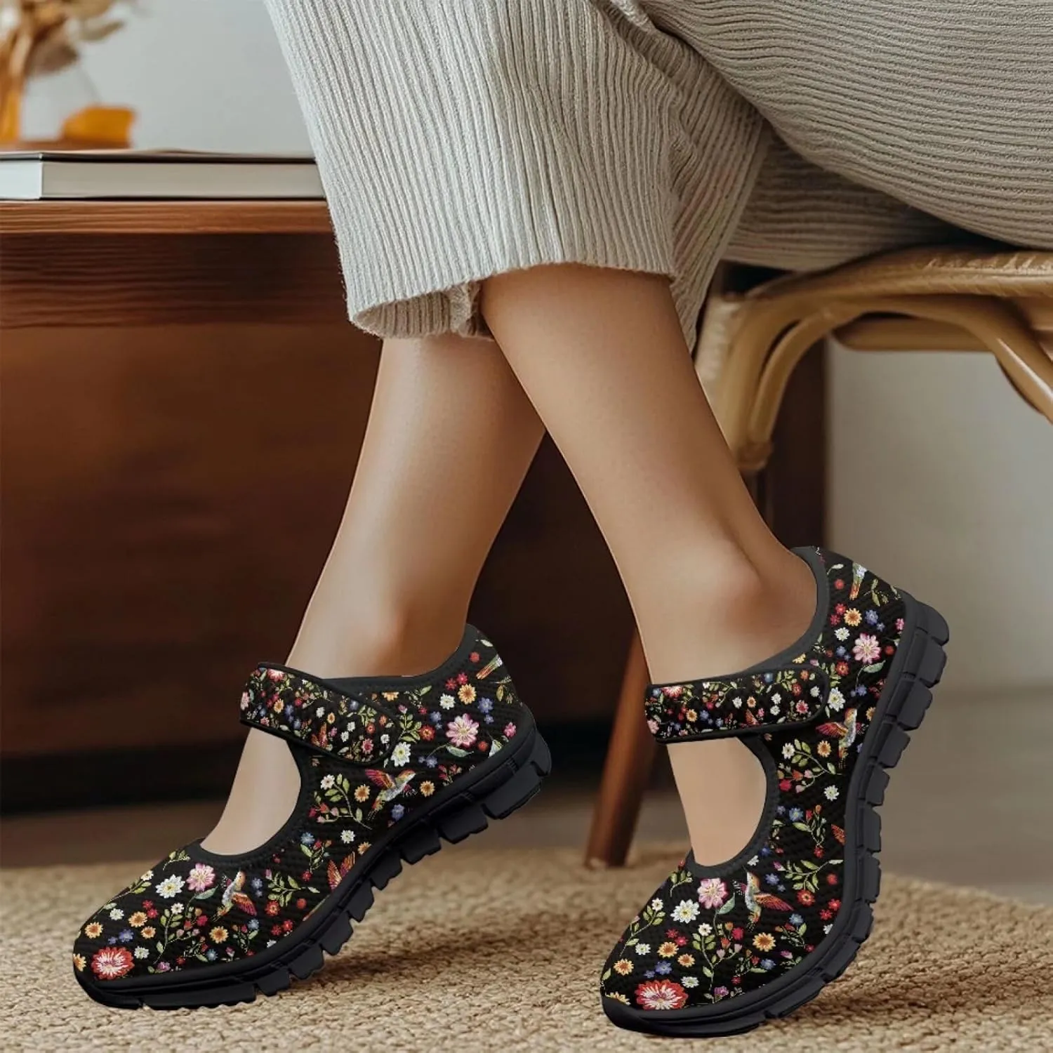 Jeiento Cute Hummingbirds Flats for Women Round Toe Ballet Flats Shoes Dressy Flats for Women