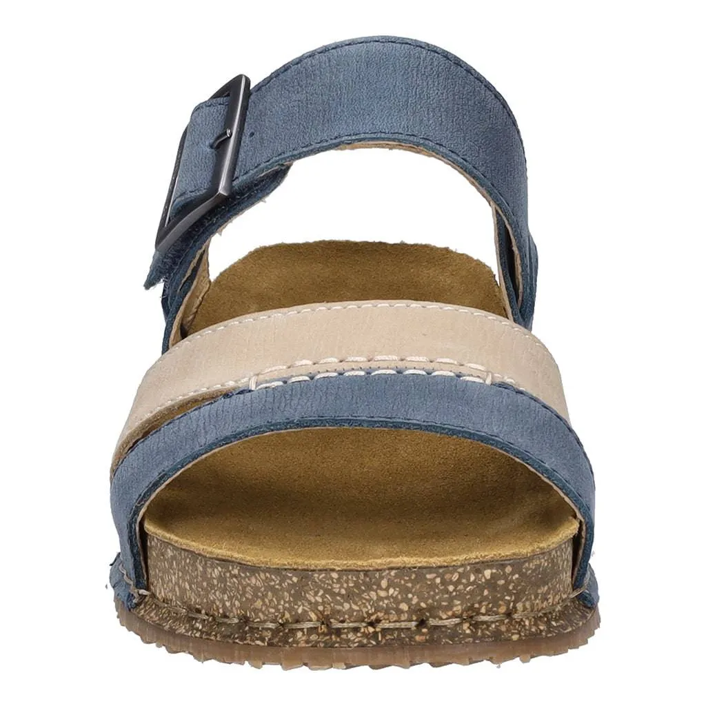 Josef Seibel Hannah 01 Ladies Azur Blue Combi Leather Arch Support Touch Fastening Sandals