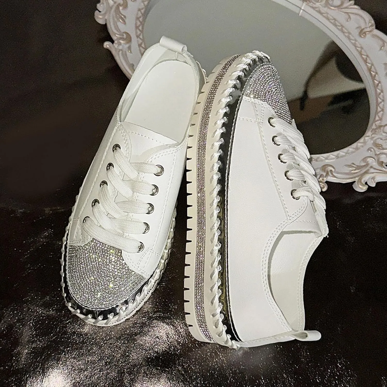 Ladies Fashion Sequin Leather Lace Up Comfortable Thick Soled Casual Shoes Womens Summer Dress Sandals