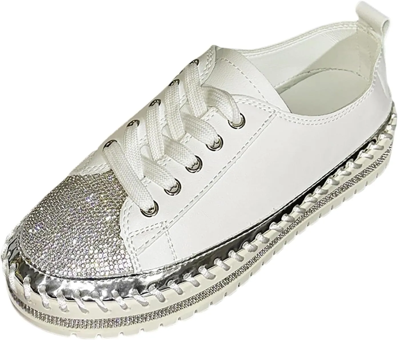 Ladies Fashion Sequin Leather Lace Up Comfortable Thick Soled Casual Shoes Womens Summer Dress Sandals