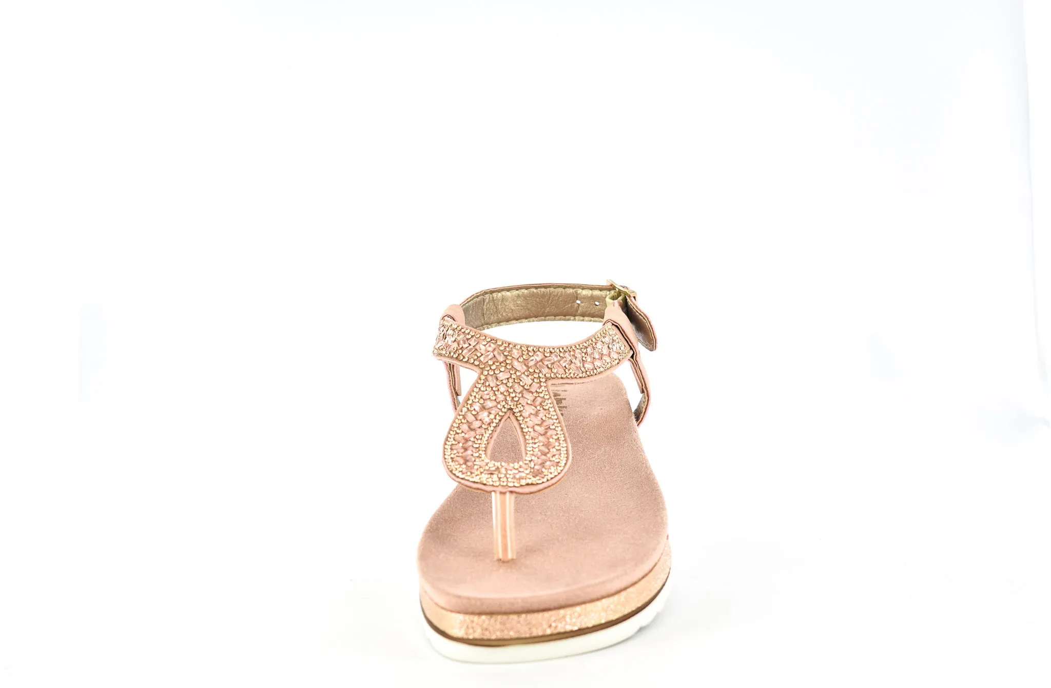 LADIES PINK EMBELLISHED T-BAR ANKLE STRAP SUMMER SANDAL