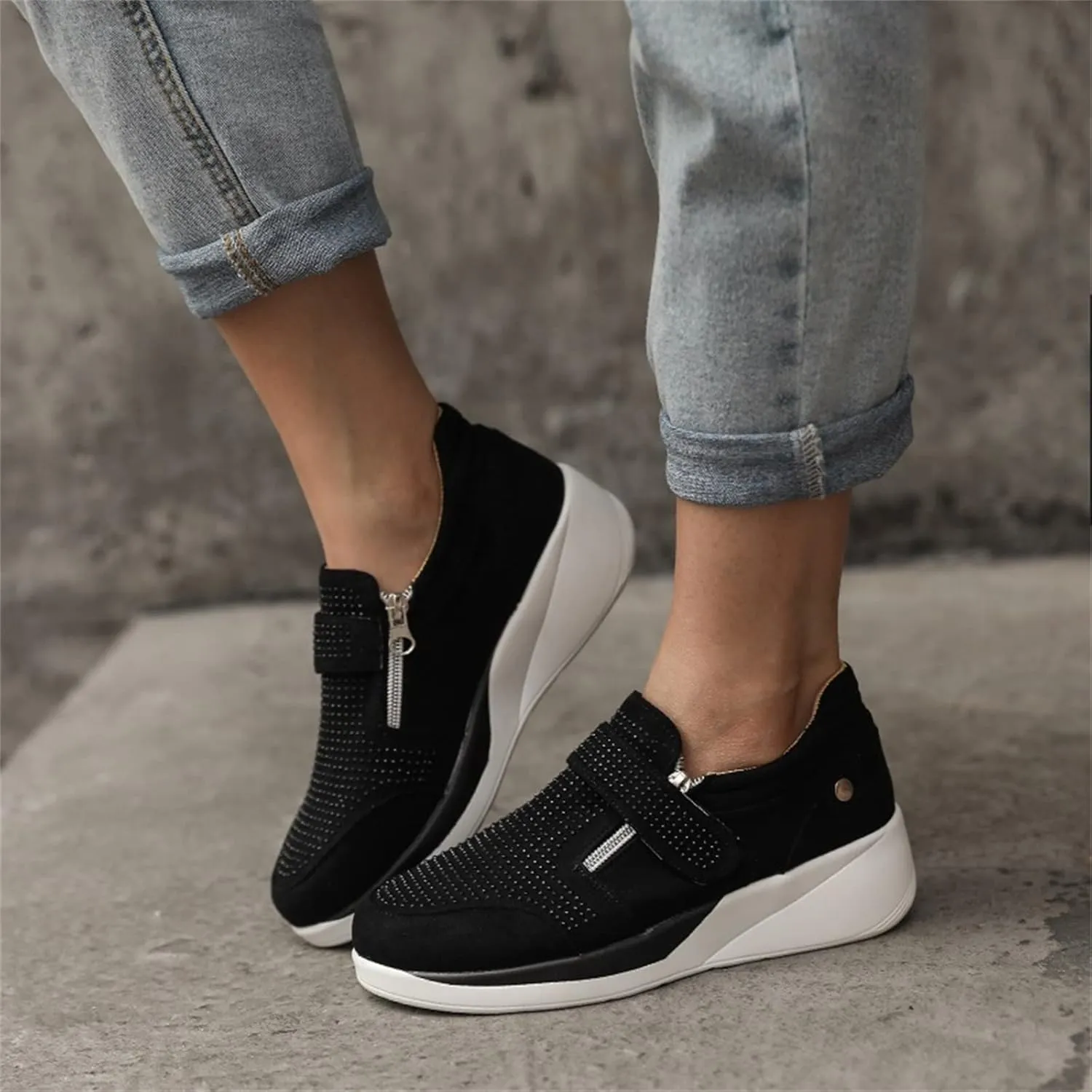 Lausiuoe Platform Sneakers For Women Fashion Slip On Casual Classic Soft Lightweight Comfort Breathable Walking Shoes