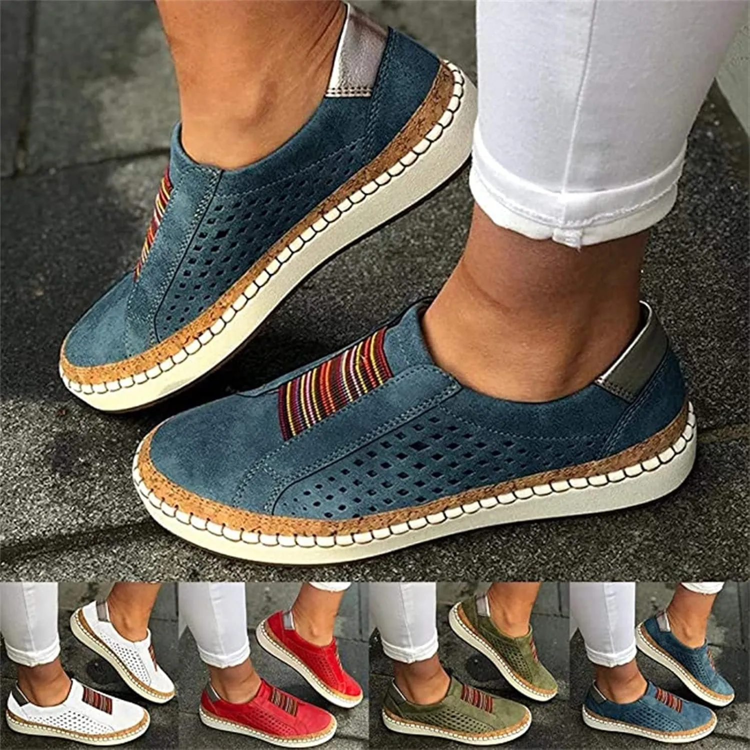 Lausiuoe Sneakers For Women Slip On Walking Canvas Shoes Low Top Non Slip Fashion Casual Classic Comfort Flat Loafers