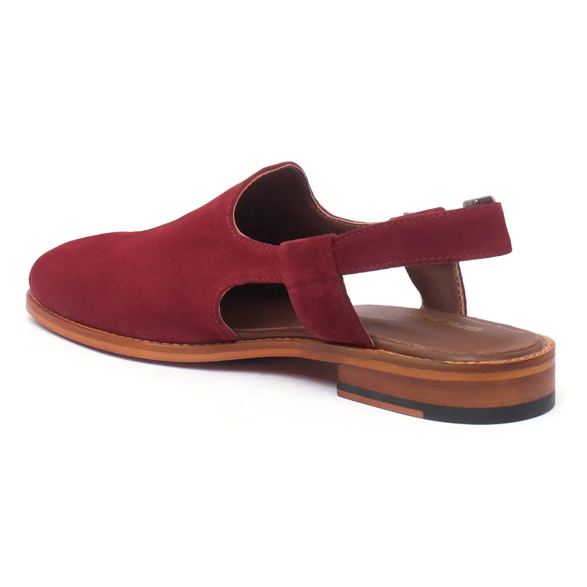 Light Weight Peshawari Sandals in Red Suede Leather For Men By Brune & Bareskin